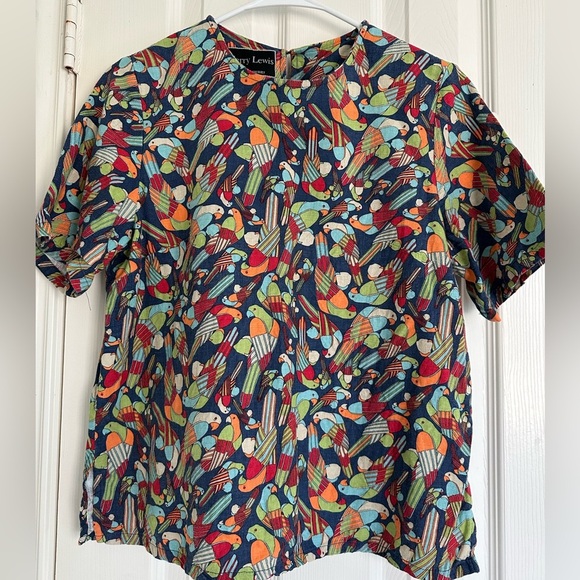 Terry Lewis Bird Linen Blend Top (S) - Picture 1 of 4
